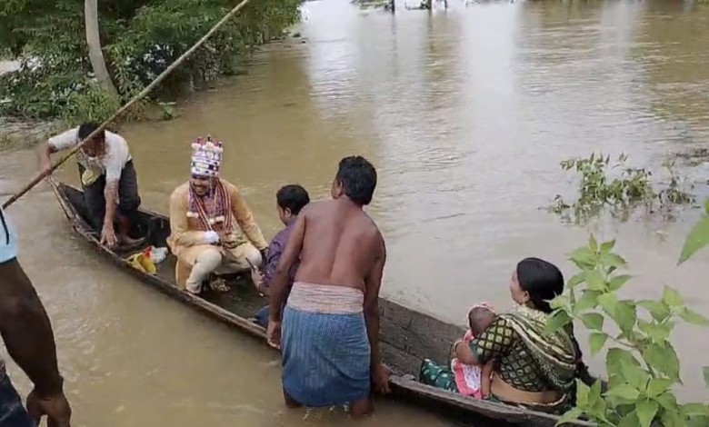 Odisha Groom Reaches Bride’s House by Boat Amid Floods in Mayurbhanj